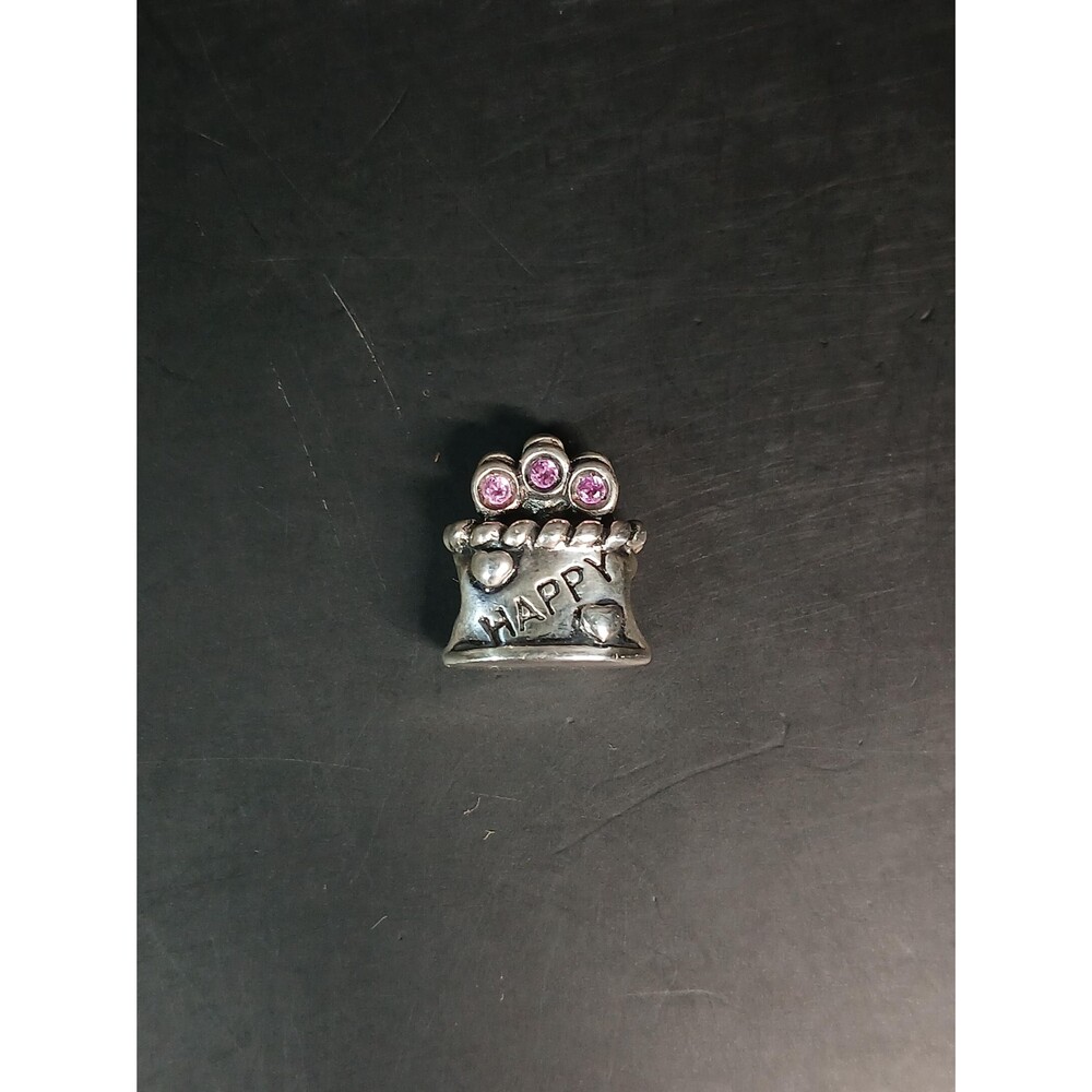 Chamilia Sterling Silver Happy Birthday Cake Pink Topaz Charm